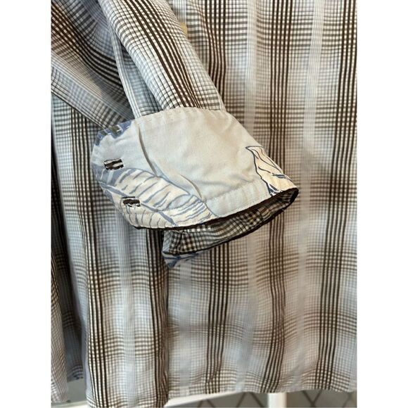 Mens Tommy Bahama Plaid Button Up Flip Cuff Shirt - size L Blue / Gray - Picture 6 of 15